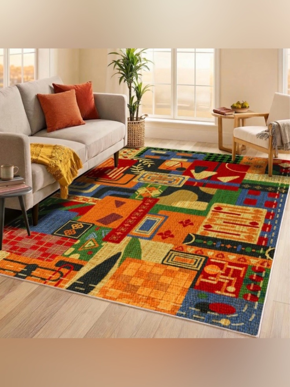 Geometric VELVET Area Rug 4x6’ BURNT ORANGE